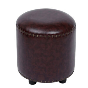 Faux Leather Rivet Footstool — Brown