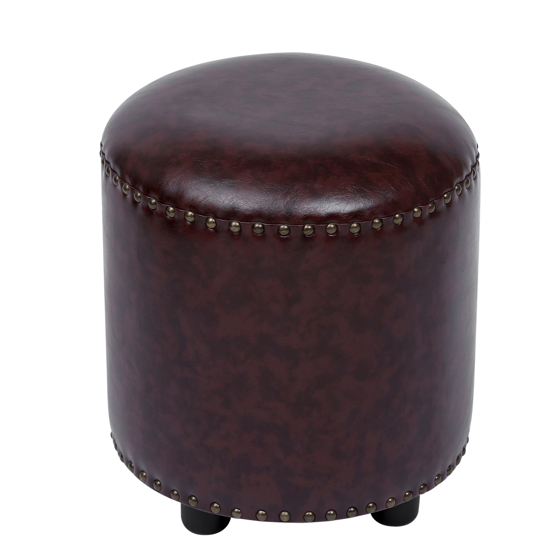 Faux Leather Rivet Footstool — Brown