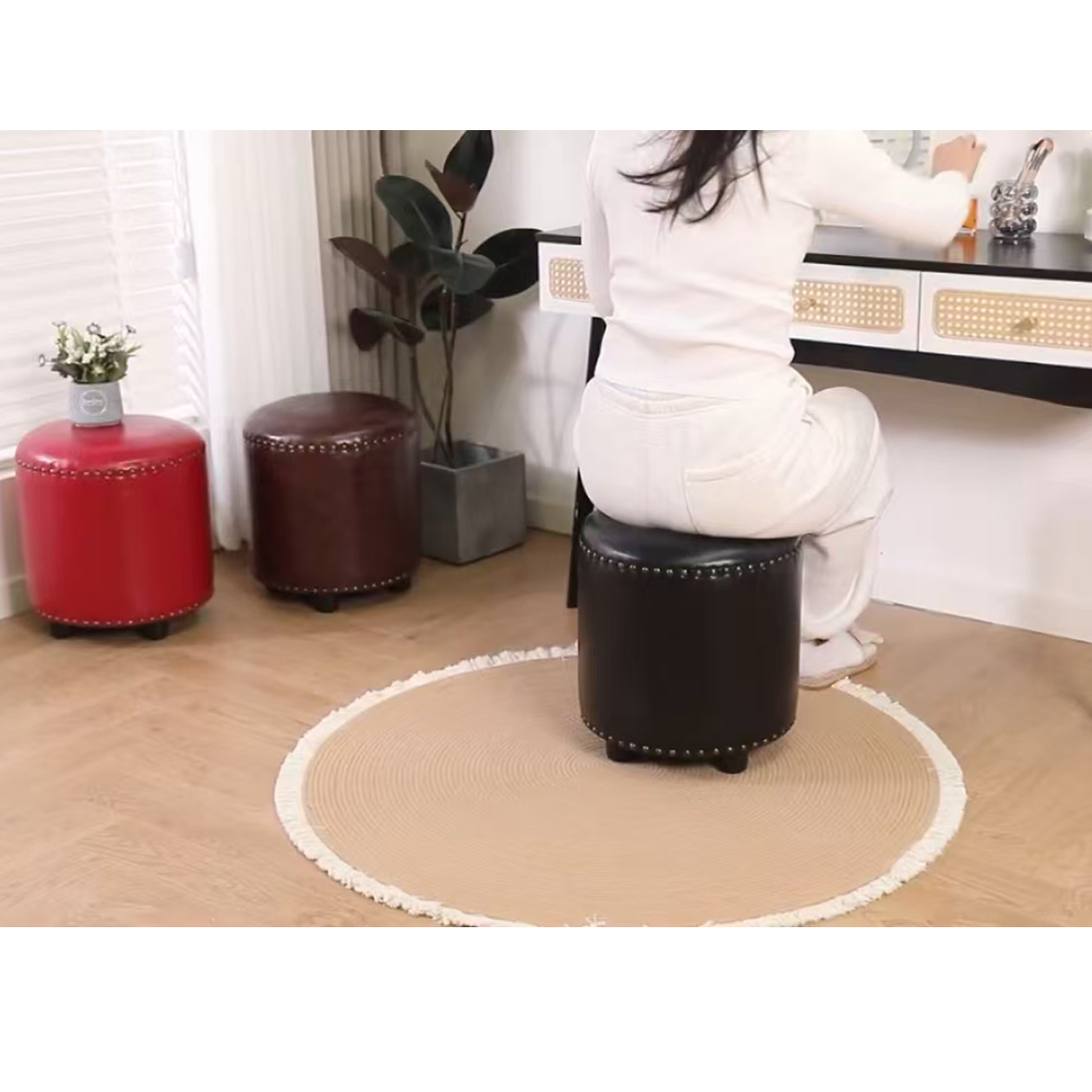 Faux Leather Rivet Footstool — Brown - Image 10