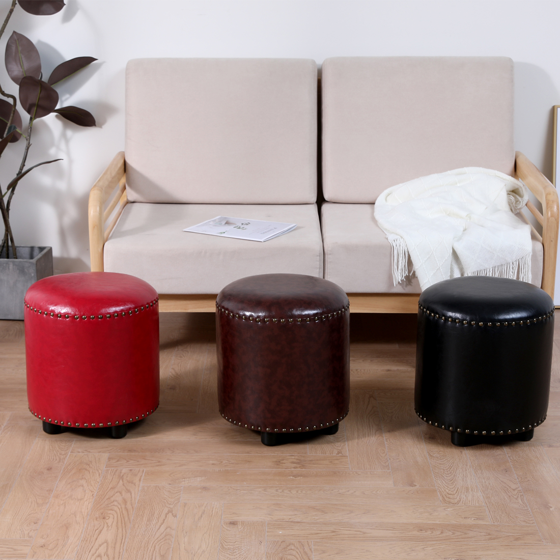 Faux Leather Rivet Footstool — Brown - Image 12