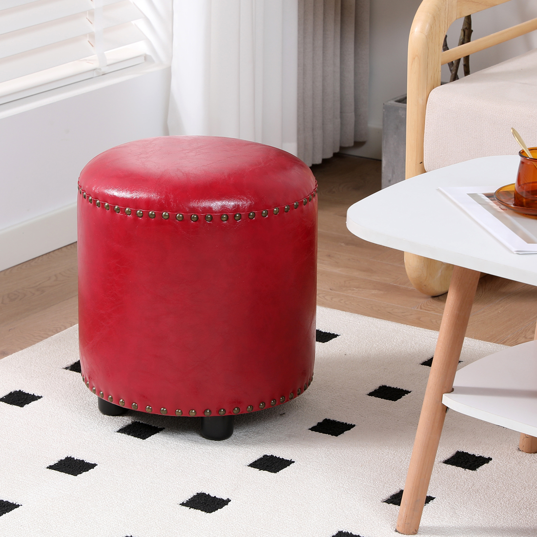 Faux Leather Rivet Footstool — Brown - Image 16