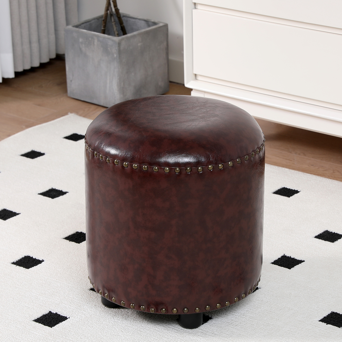 Faux Leather Rivet Footstool — Brown - Image 2