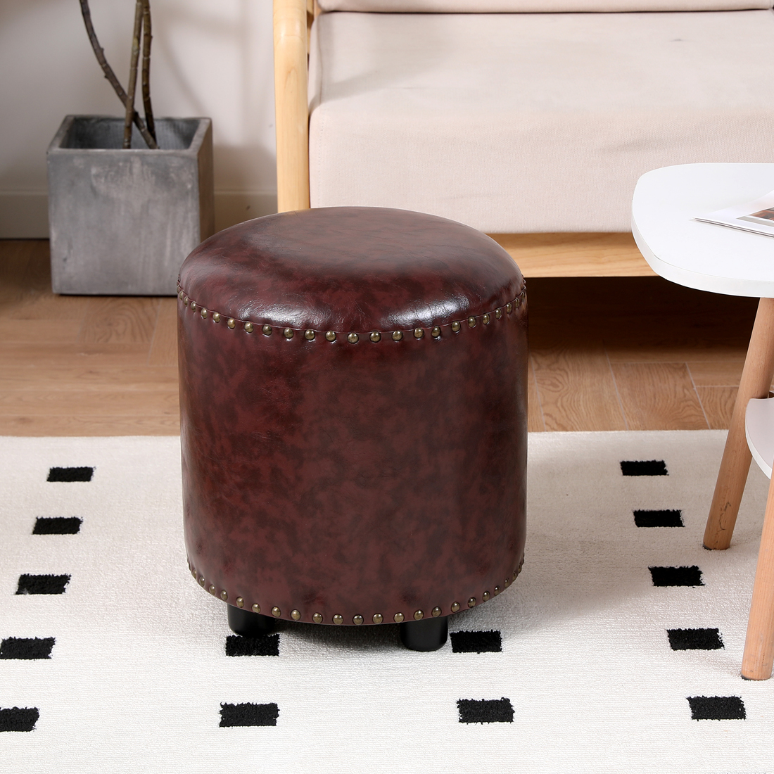 Faux Leather Rivet Footstool — Brown - Image 4
