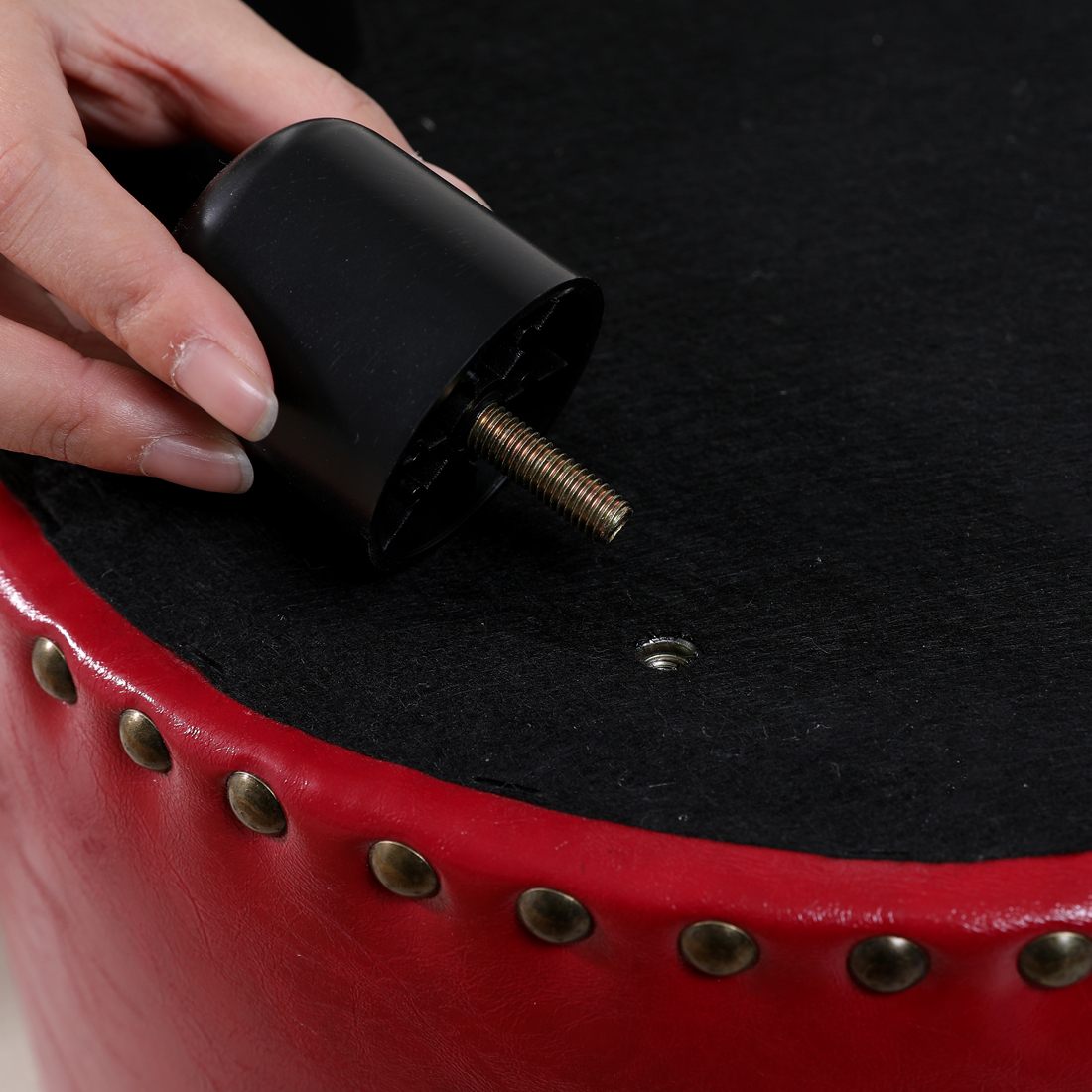Faux Leather Rivet Footstool — Brown - Image 8