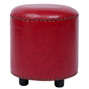 Faux Leather Rivet Footstool — Red