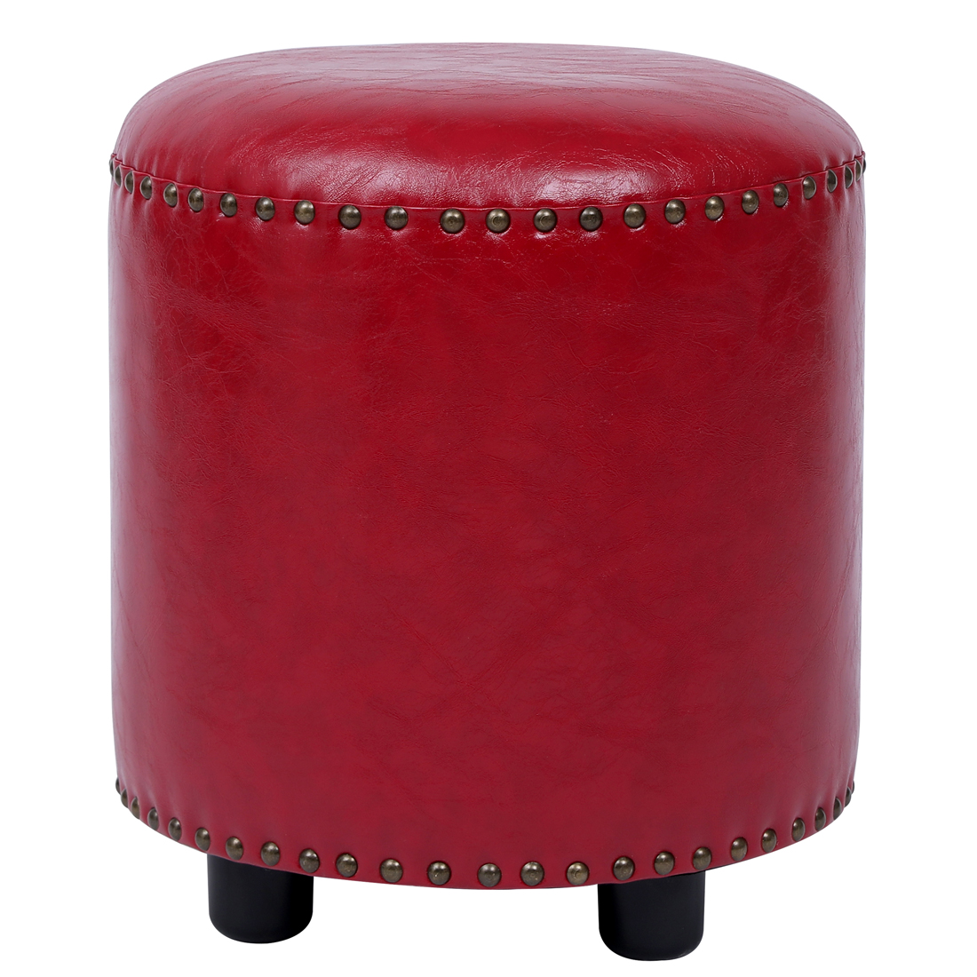 Faux Leather Rivet Footstool — Red