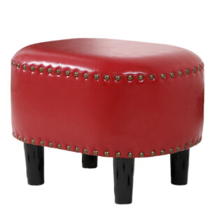 Oval Faux Leather Footstool — Wine Red
