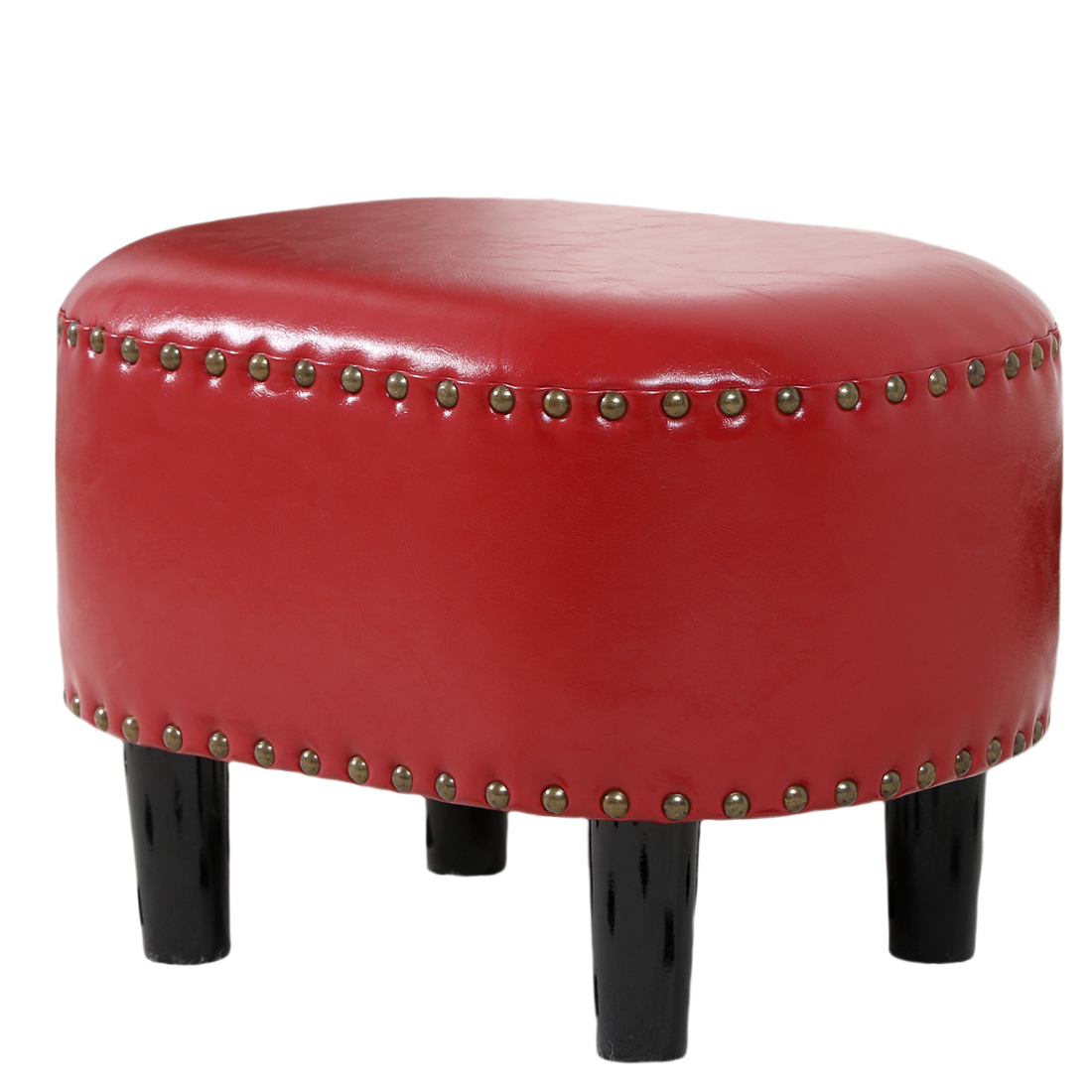 Oval Faux Leather Footstool — Wine Red