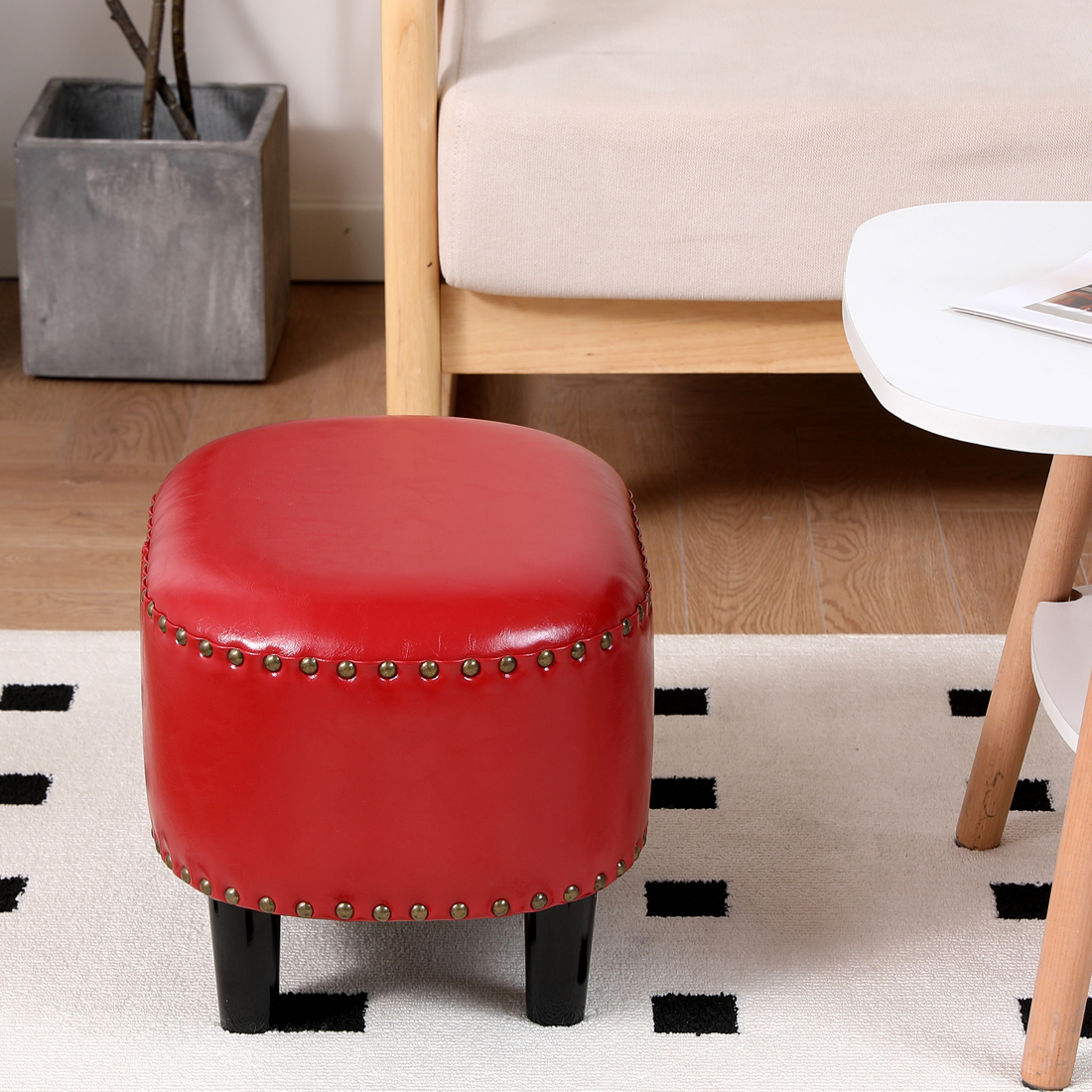 Oval Faux Leather Footstool — Wine Red - Image 2