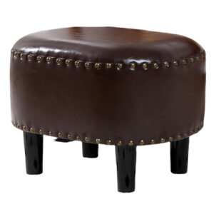 Oval Faux Leather Footstool — Brown