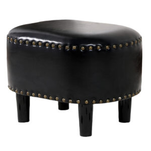 Oval Faux Leather Footstool — Black