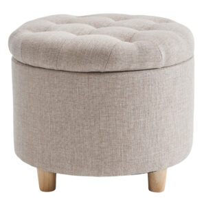 Round Linen Storage Ottoman — Beige