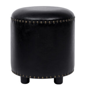 Faux Leather Rivet Footstool — Black